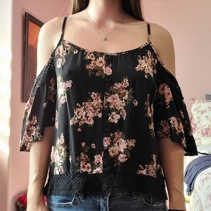 Black floral blouse